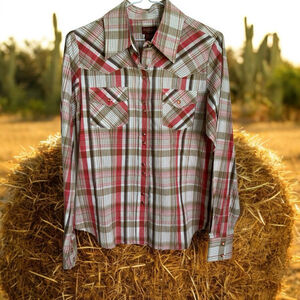 Lifestyle Plaid Western Shirt Red Brown Size Medium